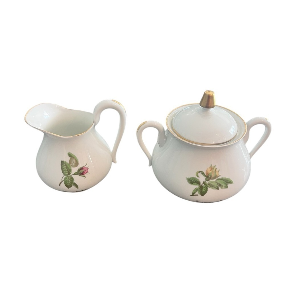 Vintage Large Limoges Rose Botanical Cream and Sugar Set